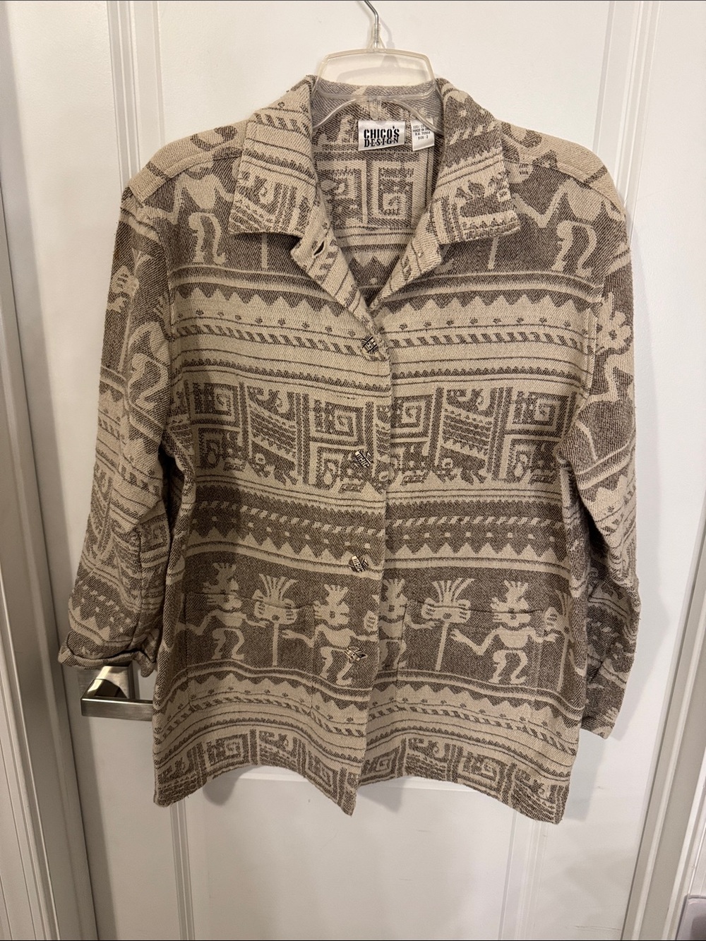 Chico's Beige and Taupe Patterned Teddy Jacket